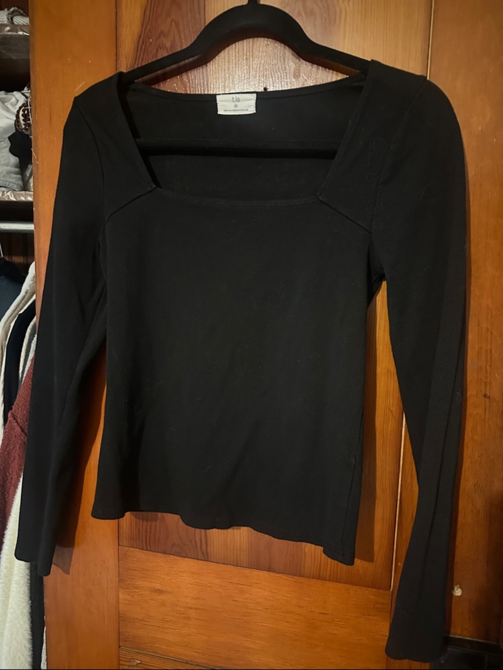 Anthro Black Square-Neck Long-Sleeve Top
